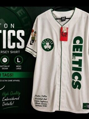 Boston Celtics Ultra Game Mesh Button-Up Jersey Shirt 🍀 NWT Men’s Large